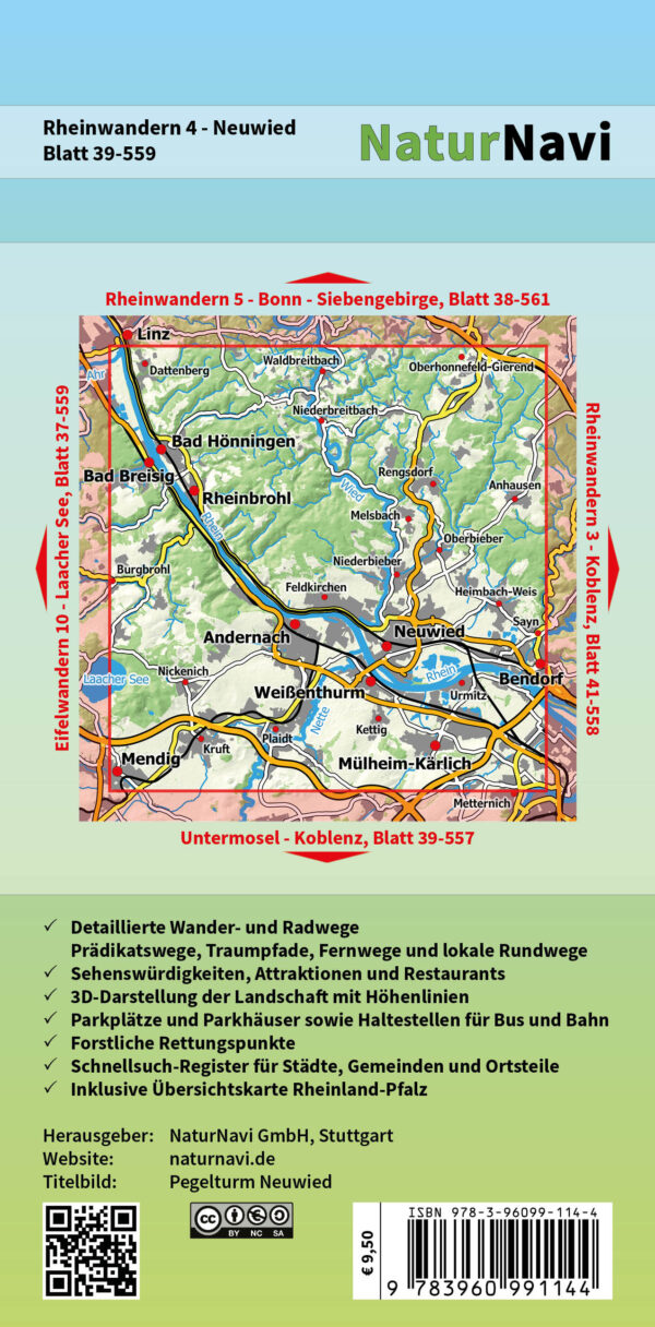 NaturNavi 39-559 wandelkaart Rheinwandern 4 (Neuwied) 1:25.000 9783960991144  NaturNavi Wanderkarten mit Radwegen  Wandelkaarten Mittelrhein, Lahn, Westerwald