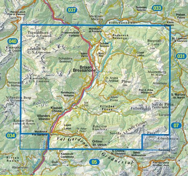 TAB-030  Bressanone, Val di Funes | Tabacco wandelkaart 9788883151729  Tabacco Tabacco 1:25.000  Wandelkaarten Zuid-Tirol, Dolomieten