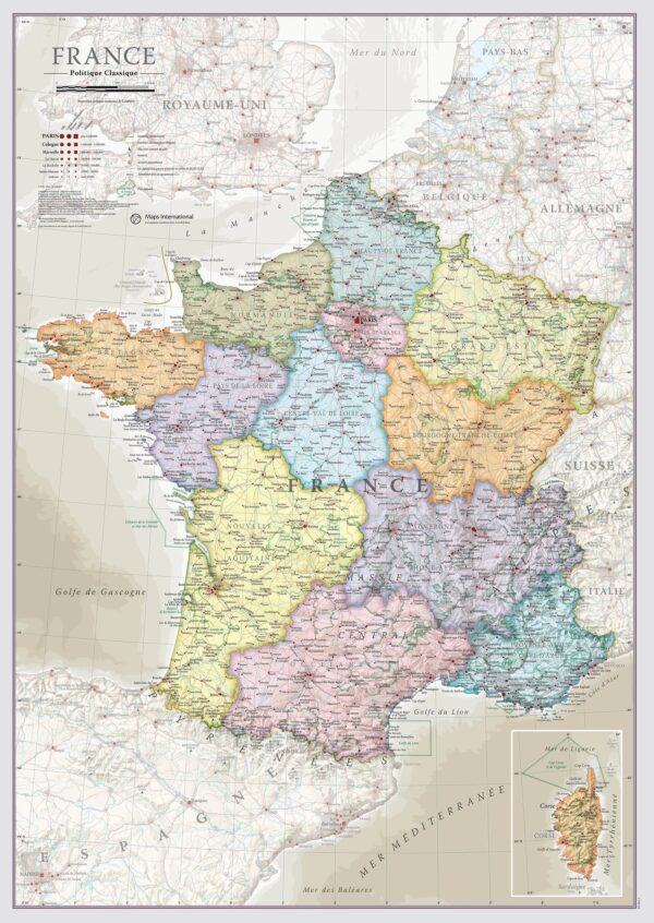 wandkaart Frankrijk staatkundig 9781913834685  MAPS International Political Classic Maps  Wandkaarten Frankrijk