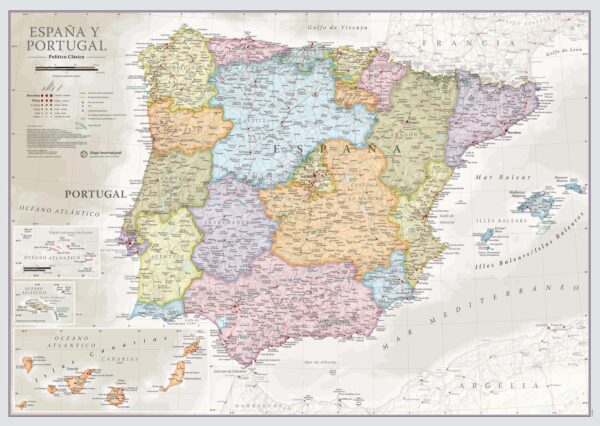 wandkaart Spanje staatkundig 9781913834692  MAPS International Political Classic Maps  Wandkaarten Portugal, Spanje