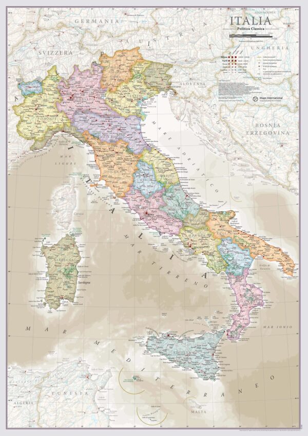 wandkaart Italië staatkundig 9781913834708  MAPS International Political Classic Maps  Wandkaarten Italië