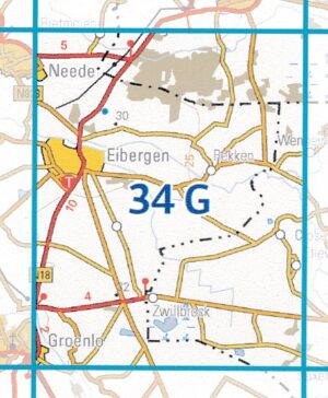 34G Eibergen topografische wandelkaart 1:25.000 TK25.34G  Kadaster / Geo-Informatie Top. kaarten Gelderland  Wandelkaarten Gelderse IJssel en Achterhoek