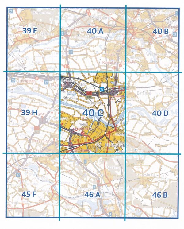 40C  Nijmegen topografische wandelkaart 1:25.000 TK25.40C  Kadaster / Geo-Informatie Top. kaarten Gelderland  Wandelkaarten Nijmegen en het Rivierengebied