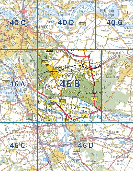 46B  Groesbeek topografische wandelkaart 1:25.000 TK25.46B  Kadaster / Geo-Informatie Top. kaarten Gelderland  Wandelkaarten Nijmegen en het Rivierengebied
