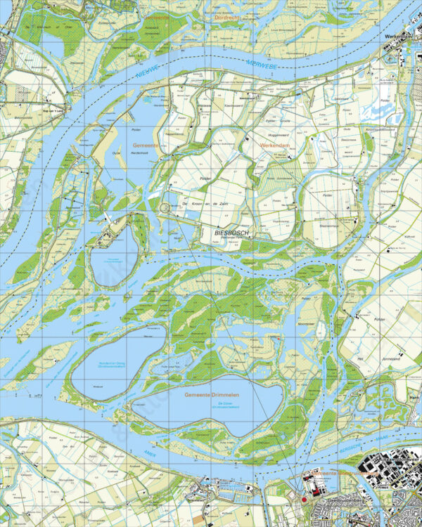 44B  Biesbosch topografische wandelkaart 1:25.000 TK25.44B  Kadaster / Geo-Informatie Top. kaarten Brabant  Wandelkaarten Noord-Brabant