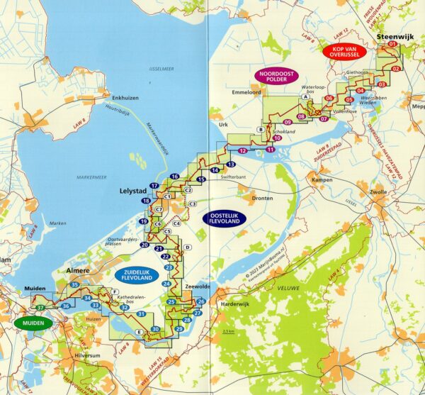 wandelgids LAW 1-2  Pionierspad 9789492641182  Nivon / Wandelnet LAW-Gidsen  Meerdaagse wandelroutes, Wandelgidsen Flevoland en het IJsselmeer