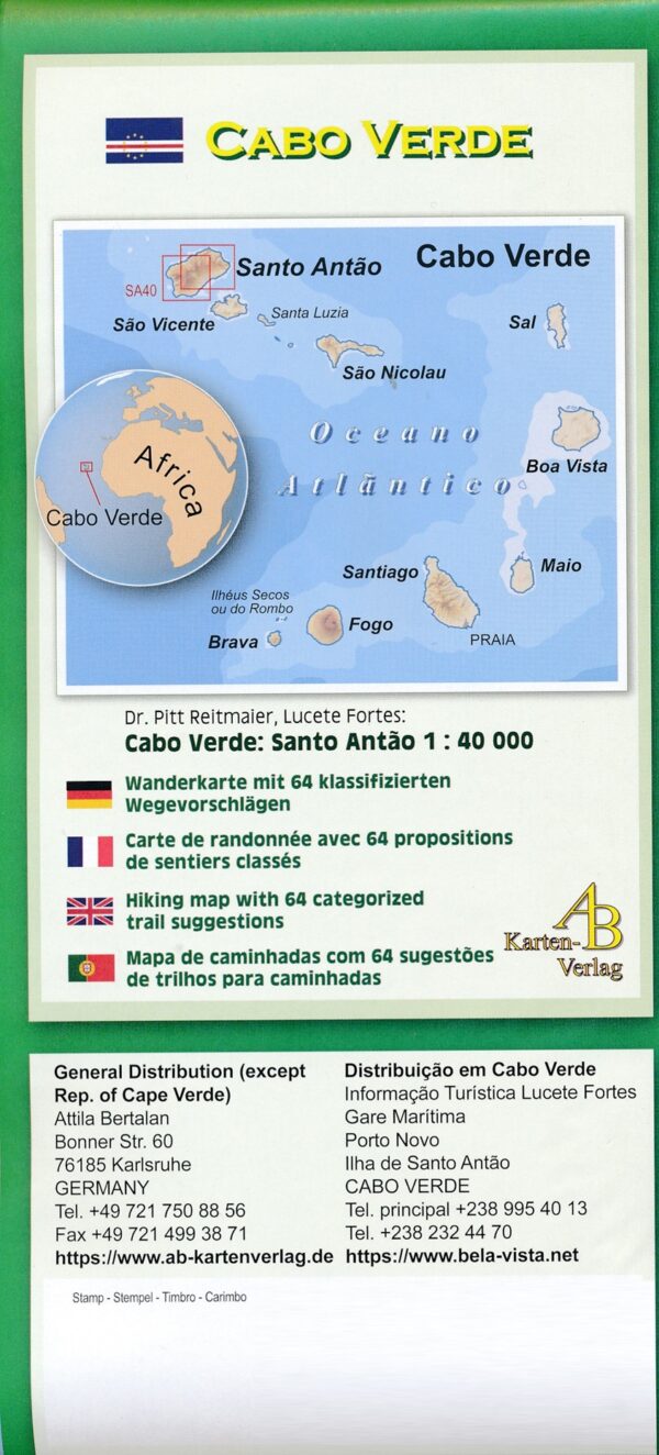 Santo Antão (Santo Antao) 1:40.000 wandelkaart 9783934262300  AB Karten Verlag   Wandelkaarten Kaapverdische Eilanden