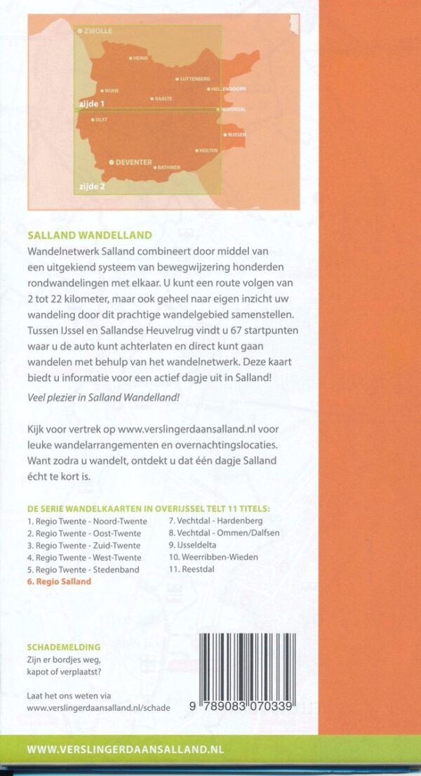 Wandelkaart Salland 1:33.333 9789083070339  Marketing Oost Wandelnetwerk Overijssel  Wandelkaarten Kop van Overijssel, Vecht & Salland