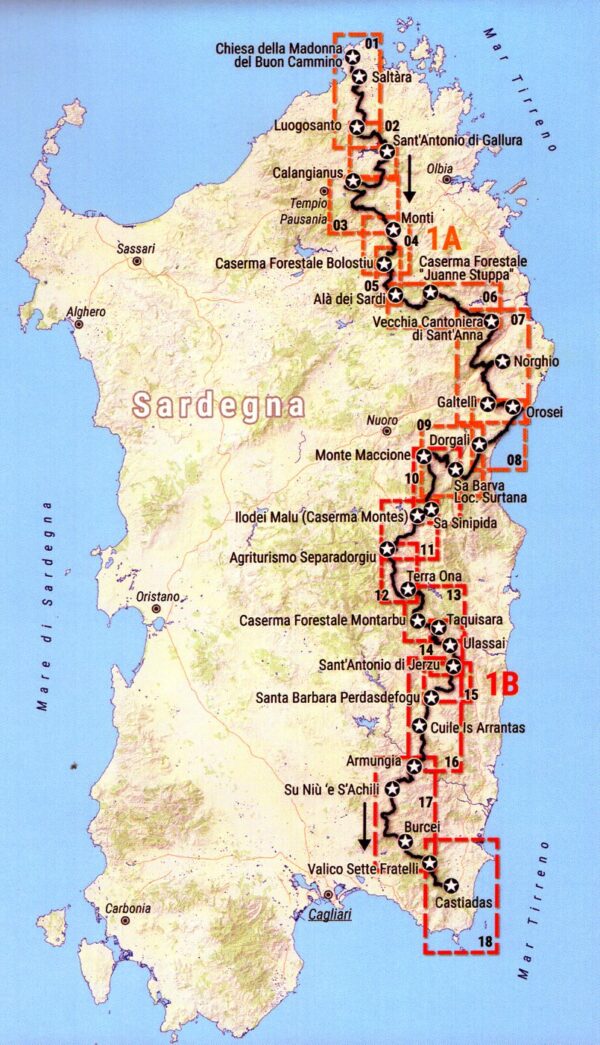 CAI Sentiero Italia-kaart n. 1A – SARDINIË 1:50.000 9791280496324  Idea Montagna   Meerdaagse wandelroutes, Wandelkaarten Sardinië