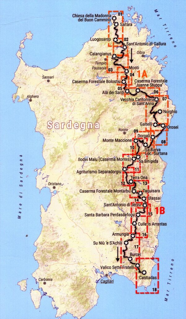CAI Sentiero Italia-kaart n. 1B – SARDINIË 1:50.000 9791280496331  Idea Montagna   Meerdaagse wandelroutes, Wandelkaarten Sardinië