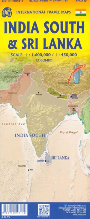 ITM Southern India + Sri Lanka | landkaart, autokaart / waterproof 9781771297134  International Travel Maps   Landkaarten en wegenkaarten Sri Lanka, Zuid-India