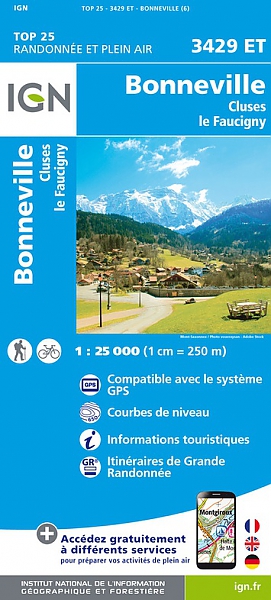 wandelkaart 3429ET Bonneville, Cluses 1:25.000 9782758553052  IGN IGN 25 Franse Alpen/ Nrd.helft  Wandelkaarten Mont Blanc, Chamonix, Haute-Savoie