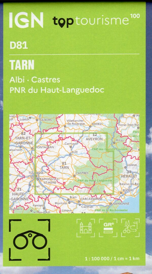 TCD-81 Tarn, Albi, Castres | overzichtskaart / fietskaart 1:100.000 9782758555667  IGN TOP 100 Départemental  Landkaarten en wegenkaarten Cevennen, Languedoc, Lot, Tarn, Toulouse