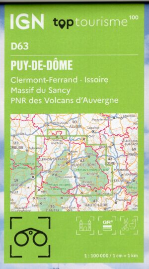 TCD-63 Puy-de-Dôme | overzichtskaart / fietskaart 1:100.000 9782758555711  IGN TOP 100 Départemental  Fietskaarten, Landkaarten en wegenkaarten Auvergne