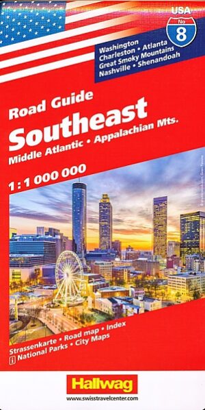 USA-08  South Eastern States 1:1.000.000 9783828309890  Hallwag USA Road Guides  Landkaarten en wegenkaarten VS Zuid-Oost, van Virginia t/m Mississippi