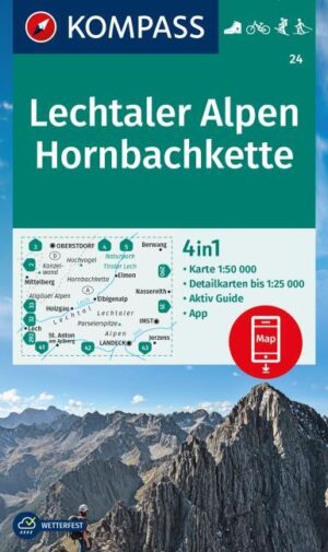 Kompass wandelkaart KP-24 Lechtaler Alpen-Hornbachkette 9783991218678  Kompass Wandelkaarten Kompass Oostenrijk  Wandelkaarten Tirol