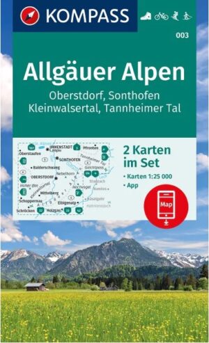 Kompass wandelkaart KP-003  Allgäuer Alpen 1:25.000 | set v 2 kaarten 9783991541608  Kompass Wandelkaarten Kompass Oberbayern  Wandelkaarten Beierse Alpen