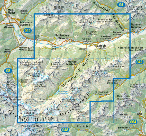 TAB-045 Laces/ Val Martello | Tabacco wandelkaart 9788883151767  Tabacco Tabacco 1:25.000  Wandelkaarten Zuid-Tirol, Dolomieten