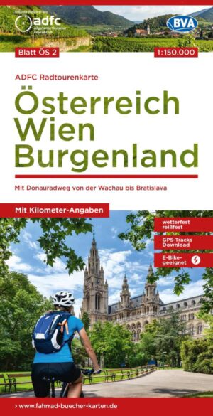 ADFC-ÖS2  Wien, Burgenland | fietskaart 1:150.000 9783969902073  ADFC / BVA Radtourenkarten 1:150.000  Fietskaarten Oberösterreich, Niederösterreich, Burgenland