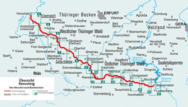 Kompass wandelkaart KP-2508 Rennsteig 1:50.000 9783991213031  Kompass Wandelkaarten Kompass Thüringen  Wandelkaarten Thüringen, Weimar, Rennsteig