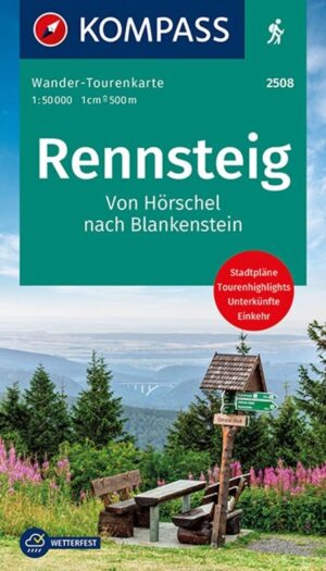 Kompass wandelkaart KP-2508 Rennsteig 1:50.000 9783991213031  Kompass Wandelkaarten Kompass Thüringen  Wandelkaarten Thüringen, Weimar, Rennsteig