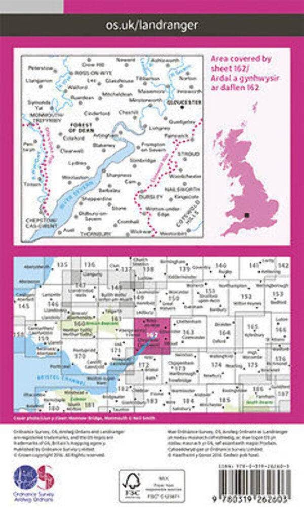 LR-162  Gloucester + Forest of Dean | topografische wandelkaart 9780319263716  Ordnance Survey Landranger Maps 1:50.000  Wandelkaarten Birmingham, Cotswolds, Oxford, Zuid-Wales, Pembrokeshire, Brecon Beacons