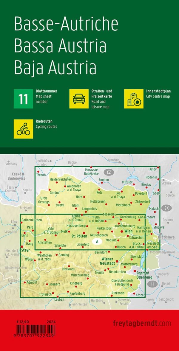 wegenkaart Niederösterreich, Wien, Burgenland 1:150.000 9783707922349  Freytag & Berndt Österr. 1:150.000  Landkaarten en wegenkaarten Oostenrijk