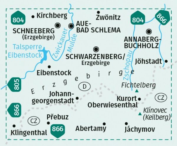 Kompass wandelkaart KP-806  Westliches Erzgebirge 9783991540717  Kompass Wandelkaarten Kompass Sachsen  Wandelkaarten Sächsische Schweiz, Elbsandsteingebirge, Erzgebirge