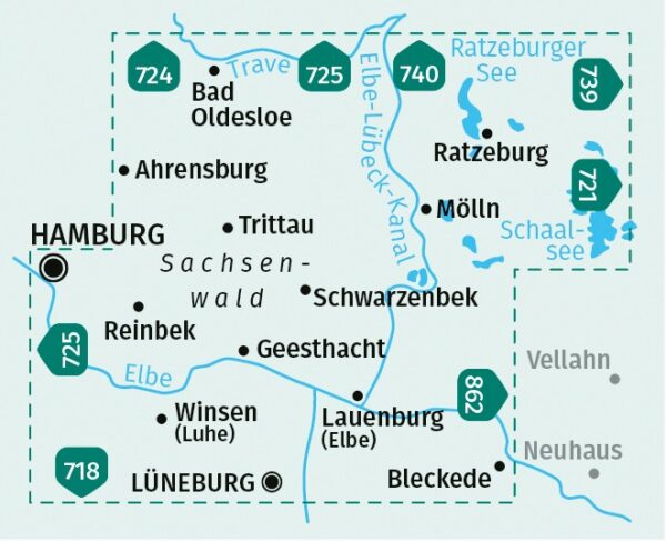 Kompass wandelkaart KP-722 Herzogtum Lauenburg, Sachsenwald, Elbe 9783991541752  Kompass Wandelkaarten Kompass Sleeswijk-Holstein  Wandelkaarten Sleeswijk-Holstein