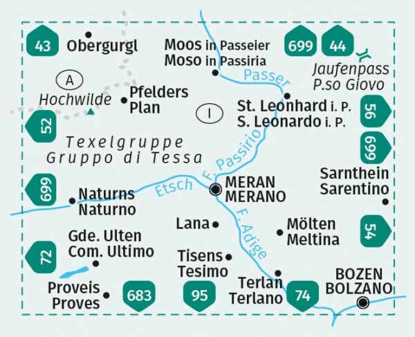 Kompass wandelkaart KP-53 Meran/Merano 1:50.000 9783991541943  Kompass Wandelkaarten Kompass Zuid-Tirol, Dolomieten  Wandelkaarten Zuid-Tirol, Dolomieten