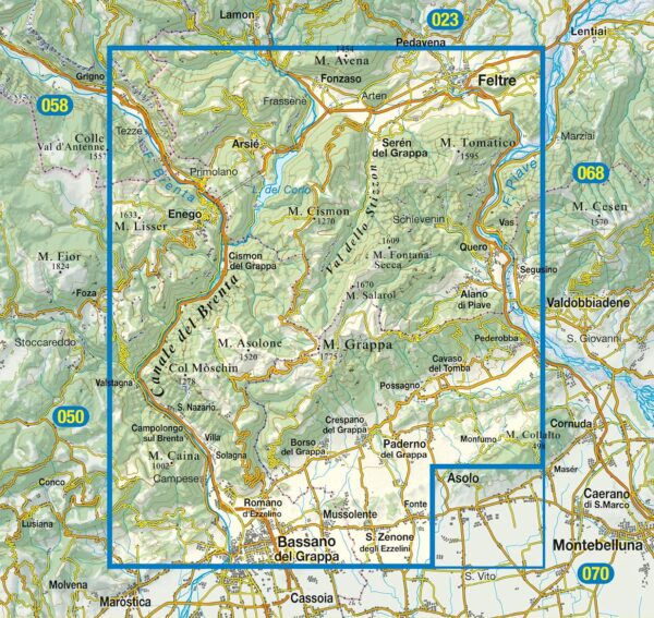 TAB-051  Monte Grappa | Tabacco wandelkaart 9788883151910  Tabacco Tabacco 1:25.000  Wandelkaarten Zuid-Tirol, Dolomieten