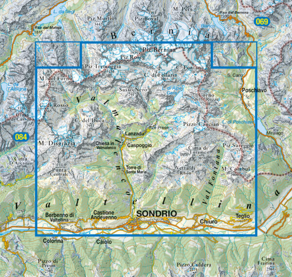 TAB-085  Bernina / Valmalenco / Sondrio wandelkaart 9788883151941  Tabacco Tabacco 1:25.000  Wandelkaarten Milaan, Lombardije, Italiaanse Meren