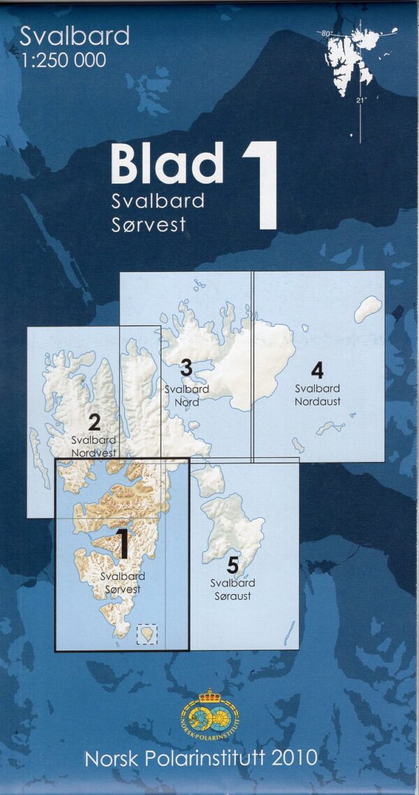 Blad 1: Svalbard Sorvest (Zuidwest-Spitsbergen) overzichtskaart 1:250.000 16140B  Norsk Polarinstitutt S250  Landkaarten en wegenkaarten Spitsbergen (Svalbard)