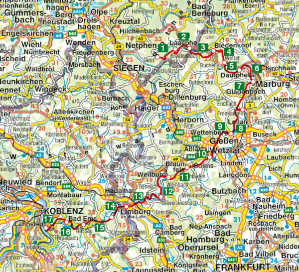 wandelgids Lahnwanderweg Rother Wanderführer 9783763347322  Bergverlag Rother RWG  Meerdaagse wandelroutes, Wandelgidsen Mittelrhein, Lahn, Westerwald, Noord- en Midden-Hessen, Kassel