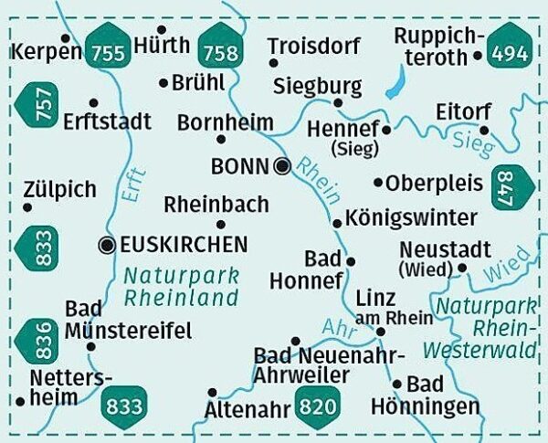 Kompass wandelkaart KP-822  Bonn, Siebengebirge, Ahrtal | set van 2 wandelkaarten 9783991219996  Kompass Wandelkaarten Kompass Nordrhein-Westfalen  Wandelkaarten Aken, Keulen en Bonn