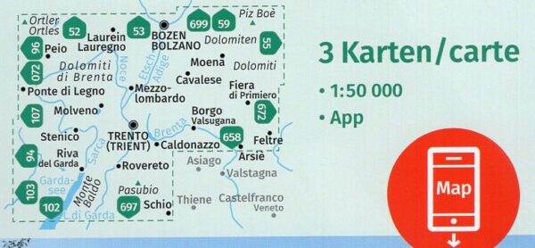 Kompass wandelkaart KP-683  wandelkaart Trentino 9783991540694  Kompass Wandelkaarten KP50 Zuid-Tirol, Dolomieten  Wandelkaarten Zuid-Tirol, Dolomieten