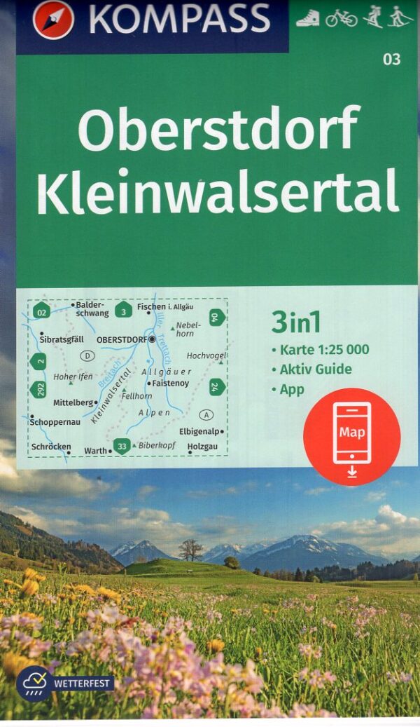 Kompass wandelkaart KP-03  Oberstdorf-Kleinwalsertal 9783991542261  Kompass Wandelkaarten Kompass Oberbayern  Wandelkaarten Beierse Alpen