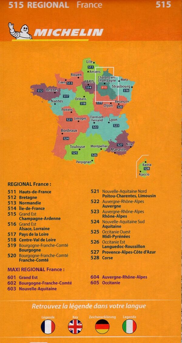 515 Champagne-Ardenne 1:200.000 9782067264724  Michelin Regionale kaarten  Landkaarten en wegenkaarten Champagne, Franse Ardennen