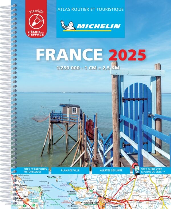 Frankrijk Wegenatlas 1/250.000 spiraalband, geplastificeerd 2024 / Michelin 9782067265035  Michelin Wegenatlassen  Wegenatlassen Frankrijk