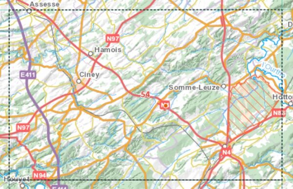 NGI-54  Marche-en-Famenne (topografische kaart 1:50.000) 9789462356245  Nationaal Geografisch Instituut NGI Wallonië 1:50.000  Wandelkaarten Wallonië (Ardennen)