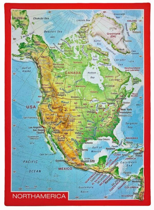 Postkaart Noord-Amerika | met reliëf 4251405900754  Georelief reliëfpostkaarten  Wandkaarten Noord-Amerika