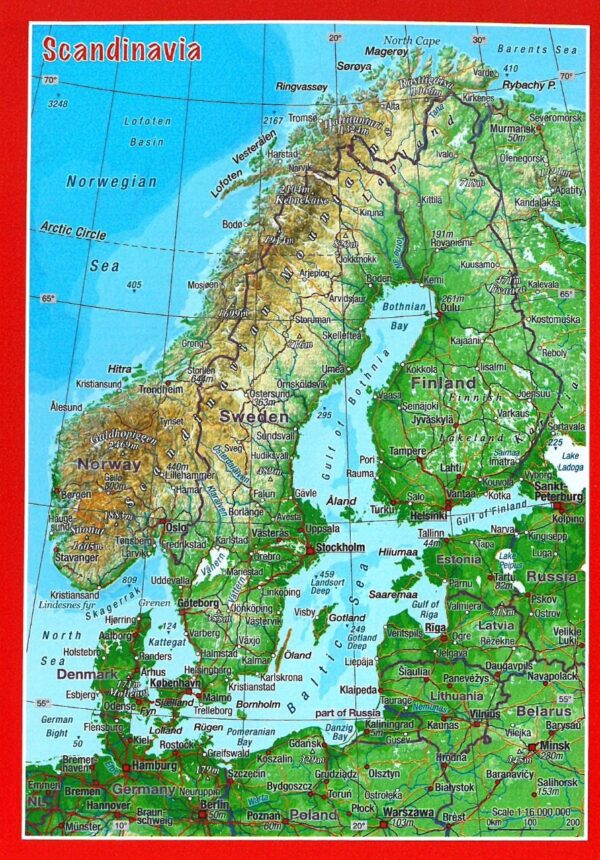 Postkaart Scandinavië | met reliëf 4280000664587  Georelief reliëfpostkaarten  Wandkaarten Scandinavië (& Noordpool)