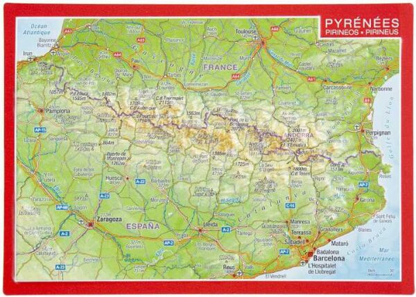 Postkaart Pyreneeën | met reliëf 4280000664730  Georelief reliëfpostkaarten  Wandkaarten Pyreneeën en Baskenland