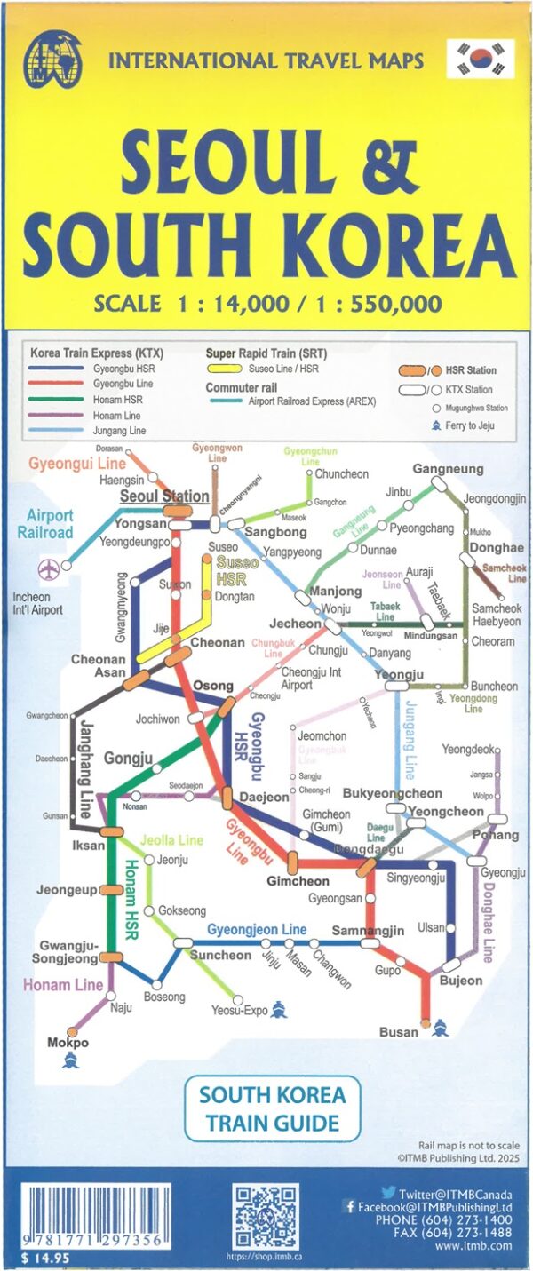 ITM South Korea 1:550.000, and Seoul 1:14.000 | autokaart, stadsplattegrond 9781771297356  International Travel Maps   Landkaarten en wegenkaarten, Stadsplattegronden Zuid-Korea