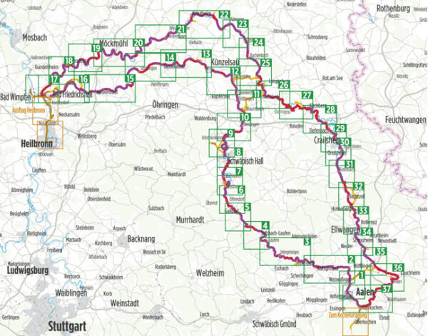 Bikeline Kocher-Jagst-Radweg | fietsgids 9783711102638  Esterbauer Bikeline  Fietsgidsen Heidelberg, Kraichgau, Stuttgart, Neckar