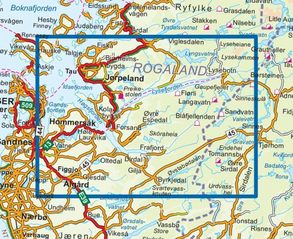 NO-3003 Lysefjorden | topografische wandelkaart 1:50.000 7046660030035  Nordeca Topo 3000  Wandelkaarten Zuid-Noorwegen