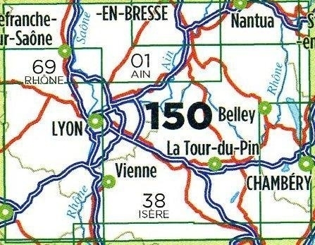 SV-150  Lyon, Villefranche-sur-Saône | omgevingskaart / fietskaart 1:100.000 9782758540847  IGN Série Verte 1:100.000  Fietskaarten, Landkaarten en wegenkaarten Lyon en omgeving