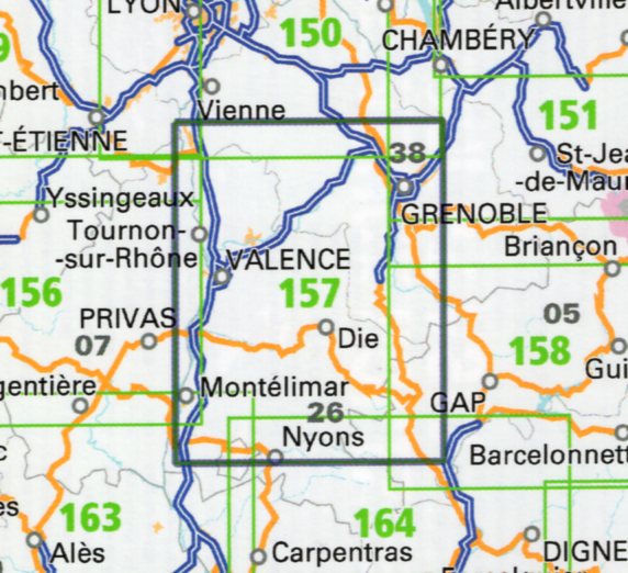 SV-157  Grenoble, Montélimar | omgevingskaart / fietskaart 1:100.000 9782758540861  IGN Série Verte 1:100.000  Fietskaarten, Landkaarten en wegenkaarten Ardèche, Drôme, Franse Alpen: noord