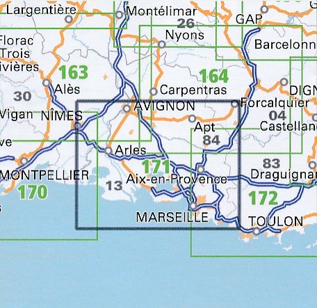 SV-171  Avignon, Marseille | omgevingskaart / fietskaart 1:100.000 9782758540878  IGN Série Verte 1:100.000  Fietskaarten, Landkaarten en wegenkaarten Provence, Marseille, Camargue
