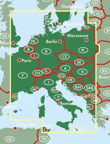 Midden-Europa (Centraal-Europa) | autokaart, wegenkaart 1:2.000.000 9783707907568  Freytag & Berndt   Landkaarten en wegenkaarten Europa